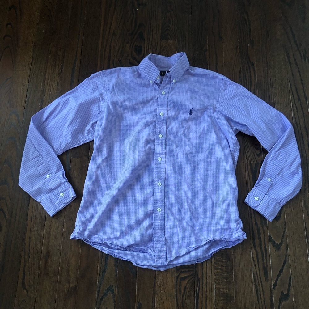 Ralph Lauren Men’s M Purple/White Gingham 100% Cotton Button-Down Collared Shirt